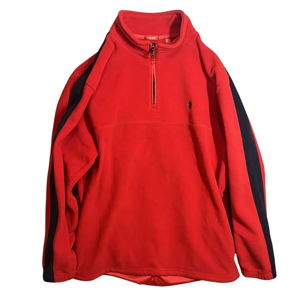 IZOD Men's XL Red 1/4 Zip Fleece Pullover Activewear Jacket Navy Blue Stripes‎